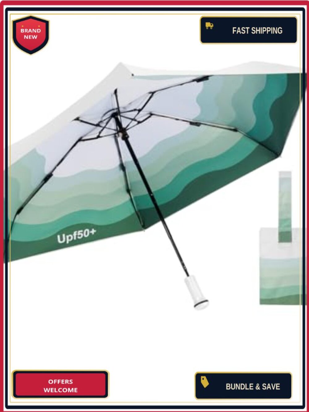 UPF 50+ Compact Travel Umbrella Auto Open Close UV Blocking Sun Rain Windproof